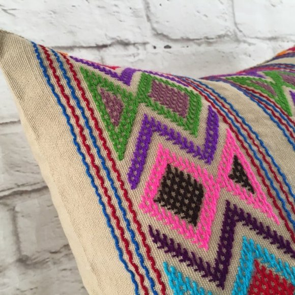 Handmade Hand Embroidered Mexican Pillow Cover - Mexican Home Decor - Picture 2 of 3